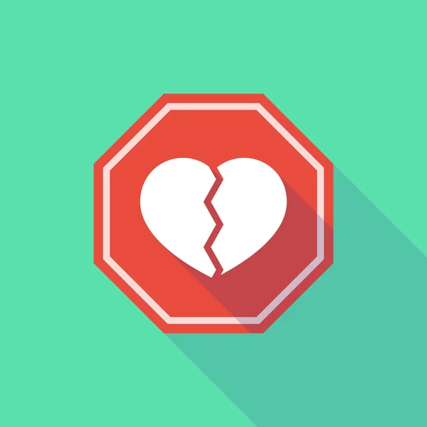 Lange schaduw stop signaal met een gebroken hart — Stockvector