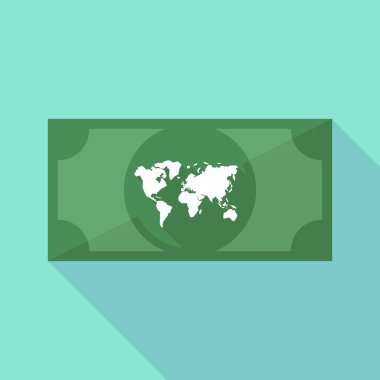 Uzun gölge banknot simgesi ile bir Dünya Haritası