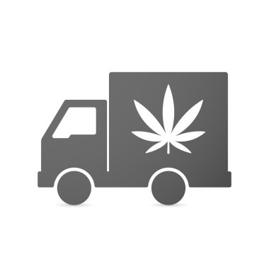 İzole teslimat kamyonu simgesi bir marihuana yaprağı