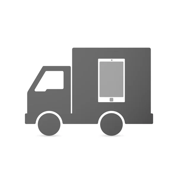 Isolated delivery truck icon with a smart phone — Stock Vector