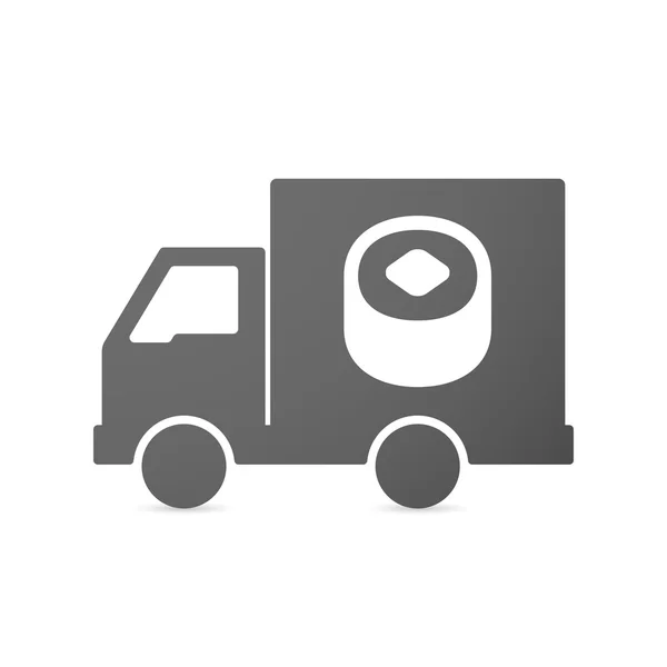 Isolata icona del camion di consegna con un pezzo di sushi — Vettoriale Stock