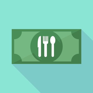 Uzun gölge banknot simgesiyle çatal bıçak takımı