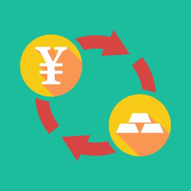 Yen işareti ve altın külçelerini Exchange işaretiyle