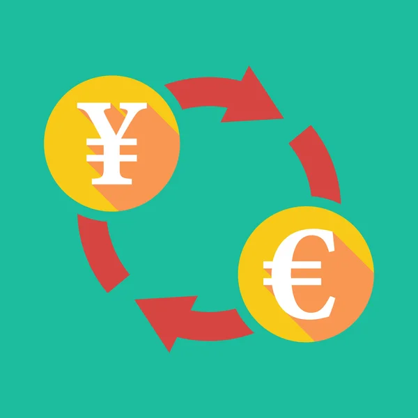 Signo de cambio con un signo de yen y un signo de euro — Vector de stock