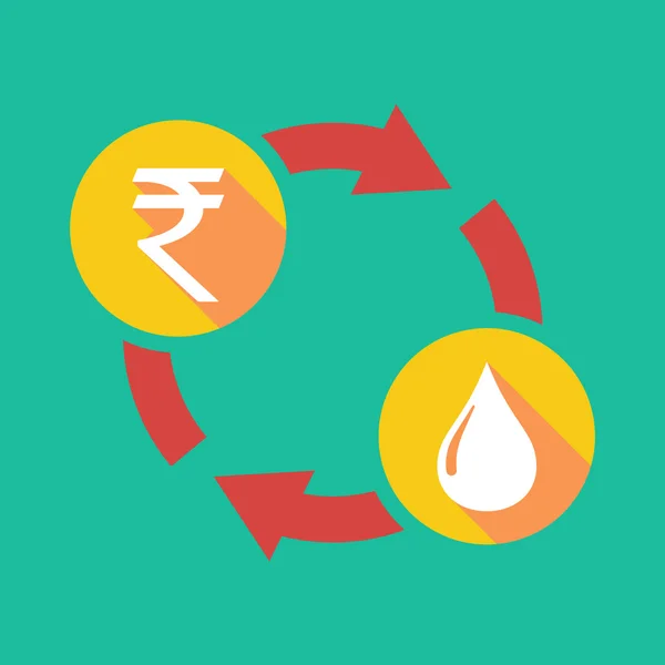 Utbyte tecken med en rupie tecken och en droppe bränsle — Stock vektor