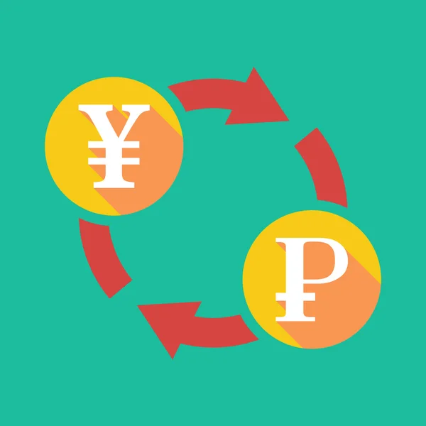 Signo de cambio con un signo de yen y un signo de rublo — Vector de stock