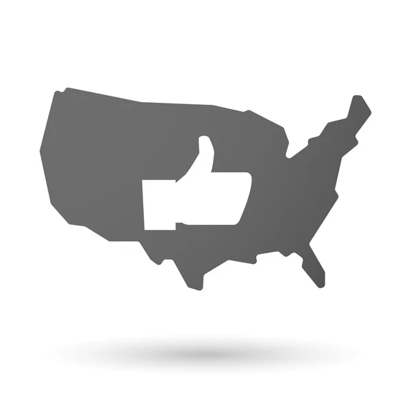 Ícone de mapa dos EUA com um polegar para cima mão —  Vetores de Stock
