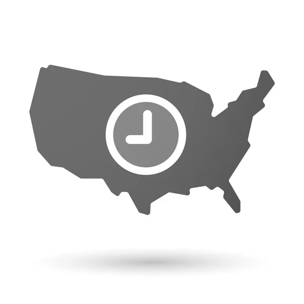 Usa map icon mit einer Uhr — Stockvektor