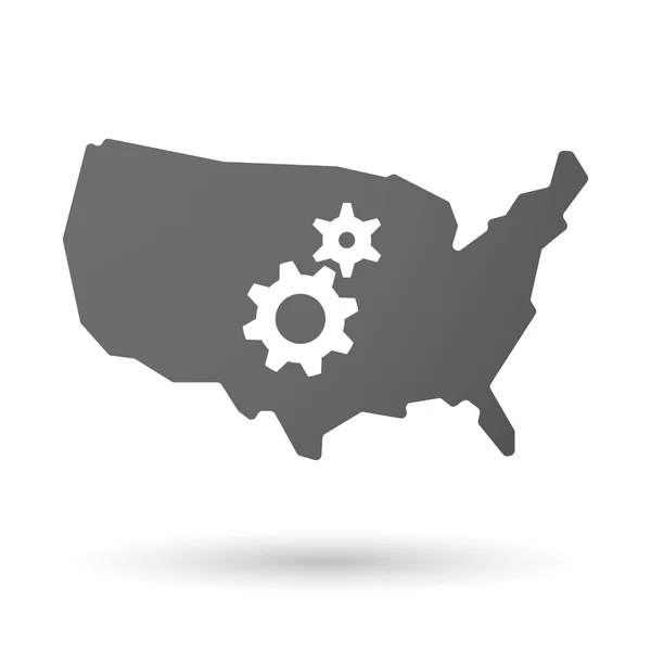 Mappa icona USA con due marce — Vettoriale Stock