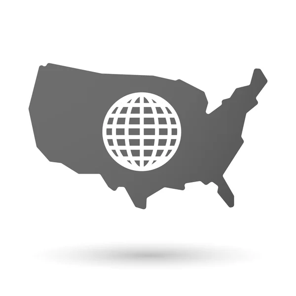 EE.UU. mapa icono con un globo terráqueo — Vector de stock