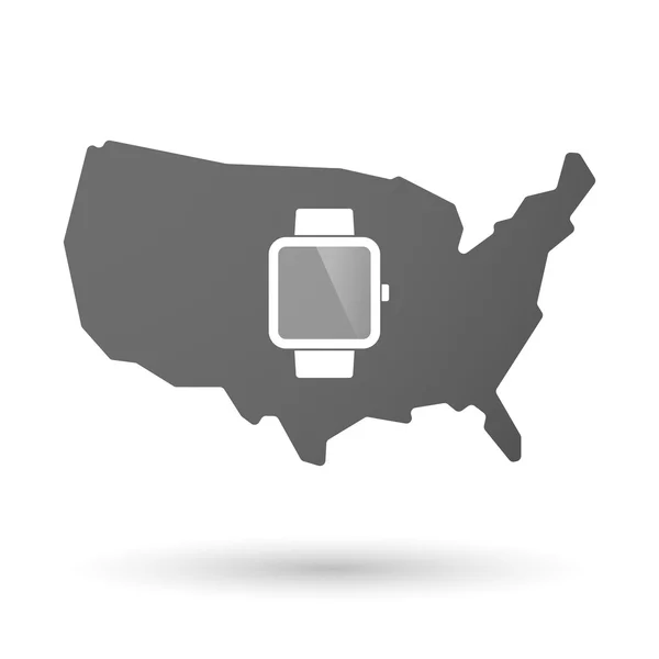 Icono de mapa de EE.UU. con un reloj inteligente — Archivo Imágenes Vectoriales