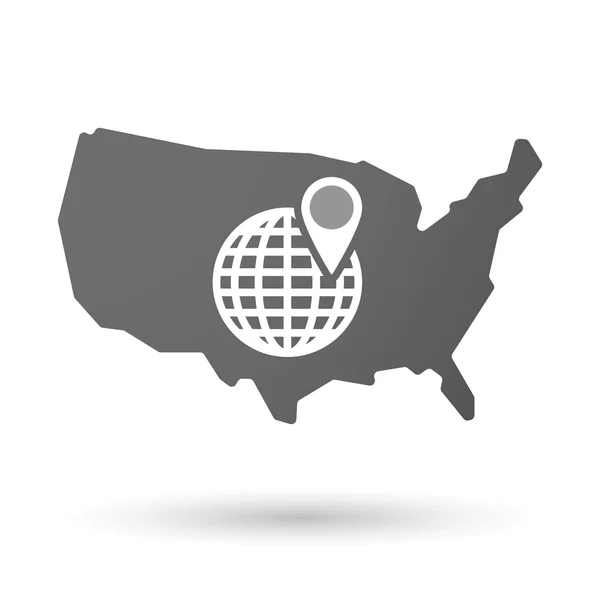 USA map icon with a world globe — Stock Vector