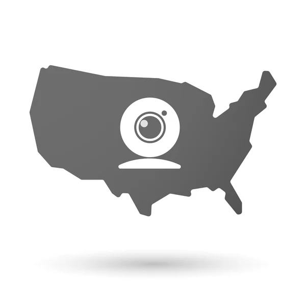 Ícone de mapa dos EUA com uma webcam —  Vetores de Stock