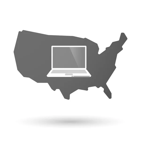 USA Kaartpictogram met een laptop — Stockvector