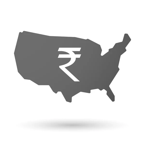 USA mapę ikona ze znakiem Rupia — Wektor stockowy