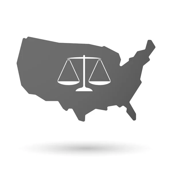 Mappa icona USA con un segno di giustizia in scala di peso — Vettoriale Stock