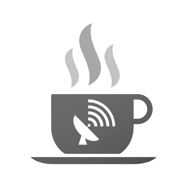Чашка кофе икона со спутниковой тарелкой — стоковый вектор