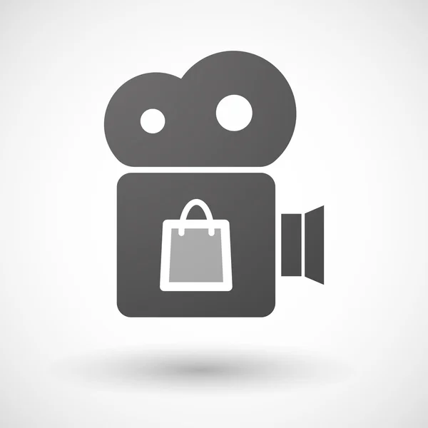 Icono de cámara de cine con una bolsa de compras — Vector de stock