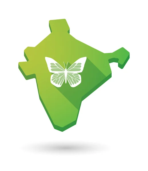 Longue ombre Carte de l'Inde icône avec un papillon — Image vectorielle