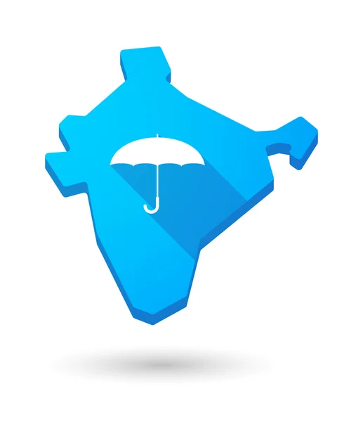 Icono de mapa de sombra larga India con un paraguas — Vector de stock