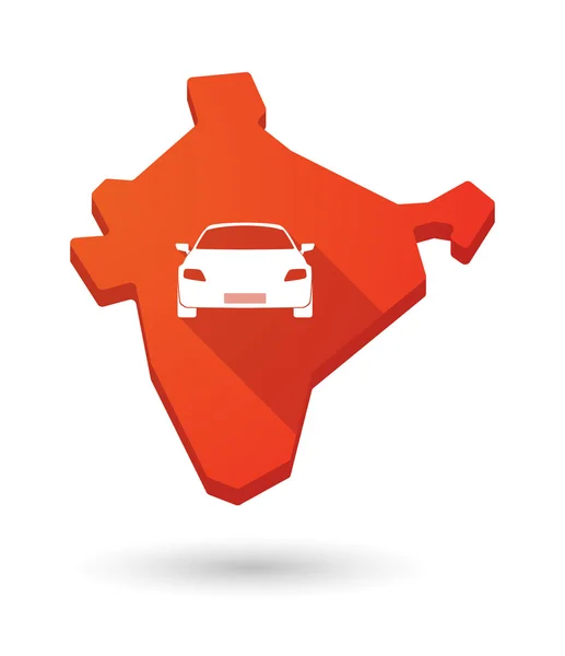 Long shadow India map icon with a car — Stock Vector