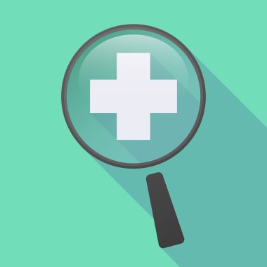 Uzun gölge büyüteç simgesini bir eczane işareti ile