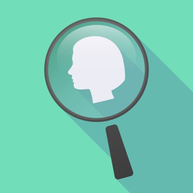 Uzun bir kadın baş ile gölge Büyüteç simgesi