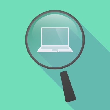 Uzun gölge büyüteç simgesini bir dizüstü bilgisayar ile