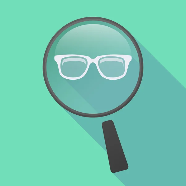 Lunga icona della lente d'ingrandimento ombra con occhiali — Vettoriale Stock