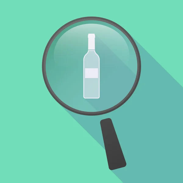 Långa skugga förstoringsglas ikonen med en flaska vin — Stock vektor