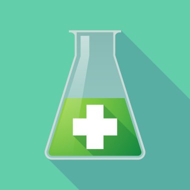 Uzun gölge kimyasal test tüpü şişesi eczane işaretiyle