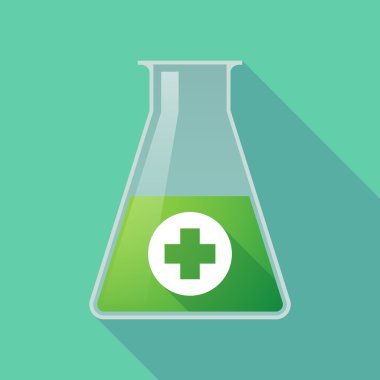 Uzun gölge kimyasal test tüpü şişesi yuvarlak eczane işaretiyle