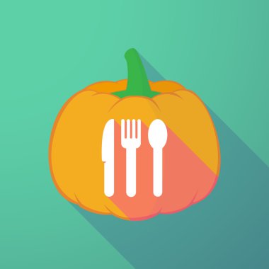 Cadılar Bayramı Balkabağı çatal bıçak takımı ile uzun gölge