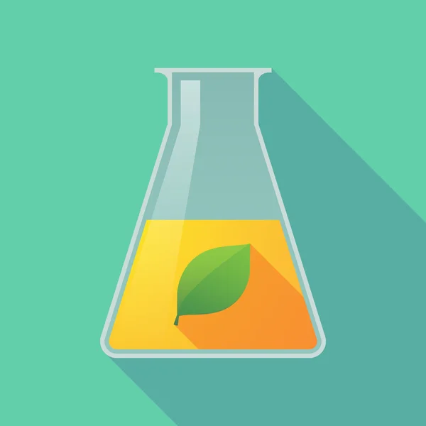 Lange schaduw chemische reageerbuis kolf met een groen blad — Stockvector