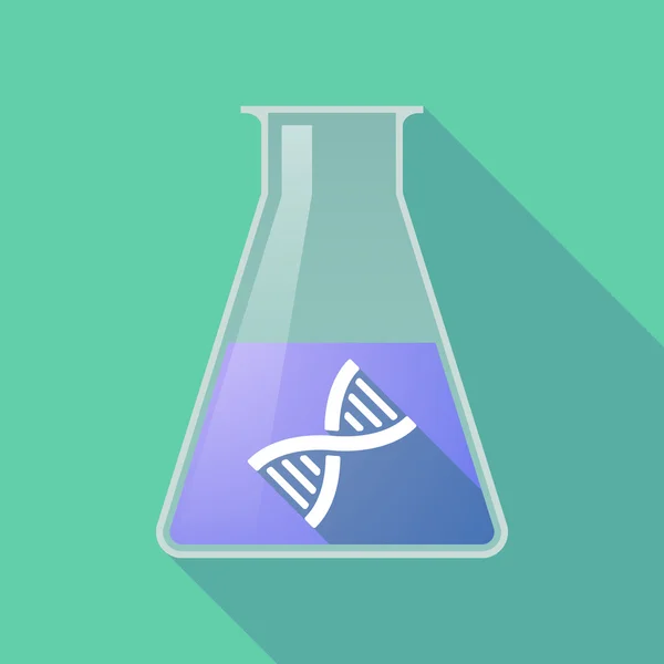 Lange schaduw chemische reageerbuis kolf met een Dna-teken — Stockvector