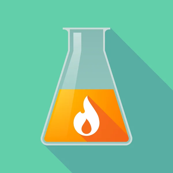 Lange schaduw chemische reageerbuis kolf met een vlam — Stockvector