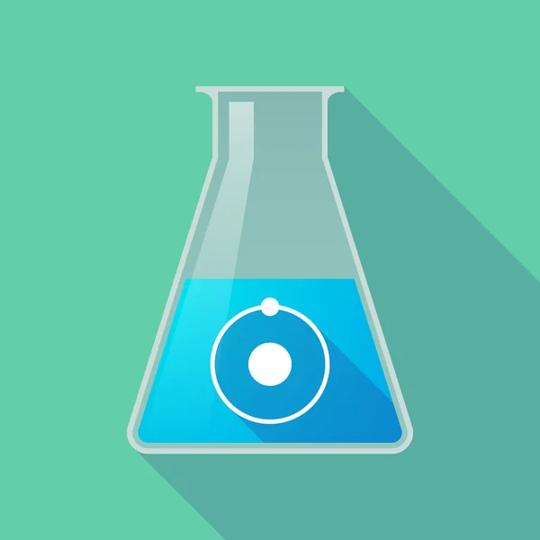Lange schaduw chemische reageerbuis kolf met een atoom — Stockvector