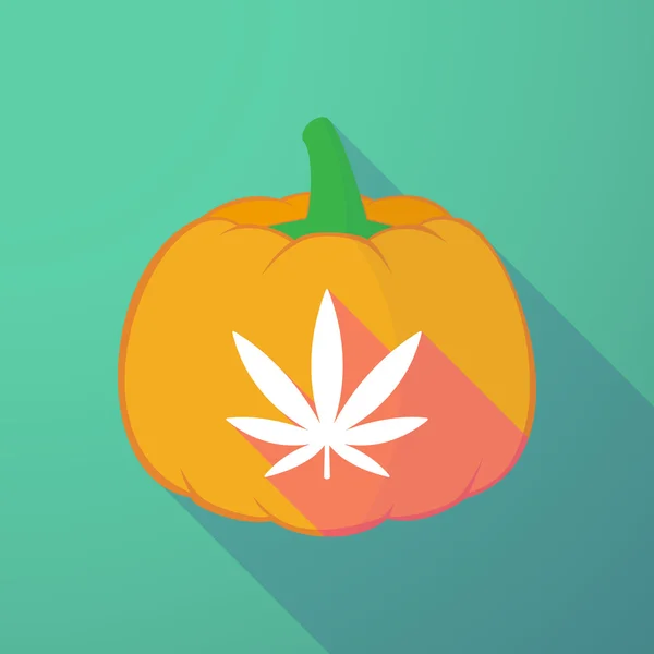 Långa skugga halloween pumpa med ett marijuana blad — Stock vektor