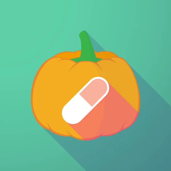 Langer Schatten Halloween-Kürbis mit einer Pille — Stockvektor