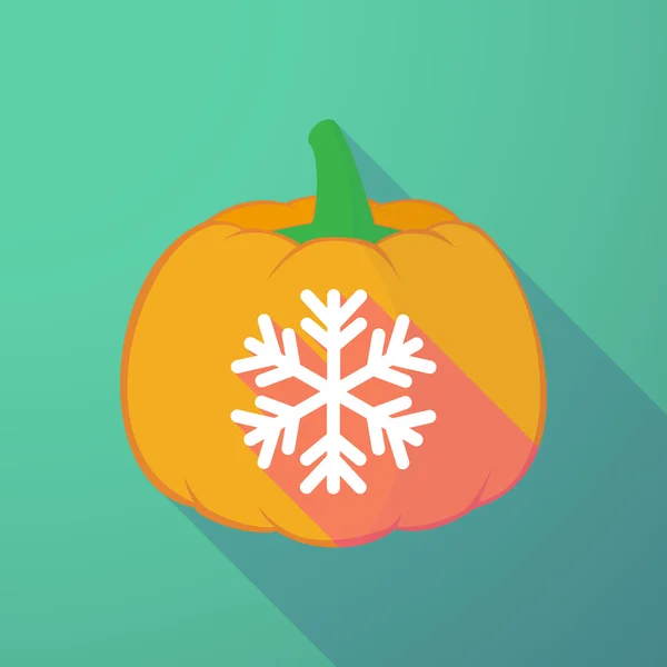 Long shadow halloween pumpkin with a snow flake — Stock Vector