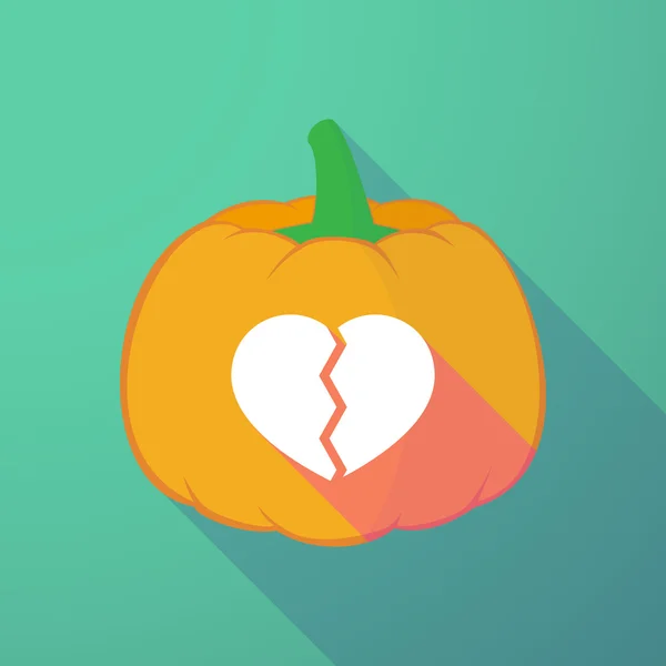 Langer Schatten Halloween-Kürbis mit gebrochenem Herzen — Stockvektor