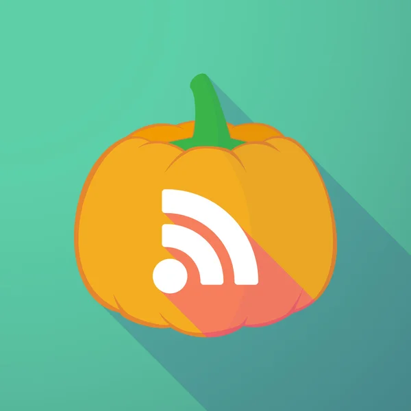 Long shadow halloween pumpkin with an RSS sign — Stock Vector