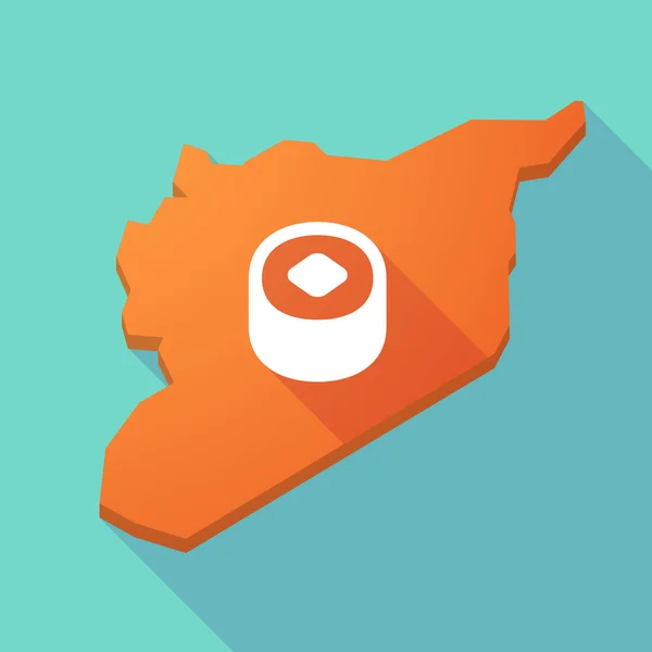 Mappa lunga della Siria ombra con un pezzo di sushi — Vettoriale Stock