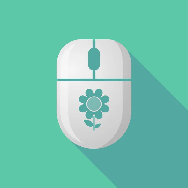 Ikona myši bezdrátové dlouhý stín s květinou — Stockový vektor