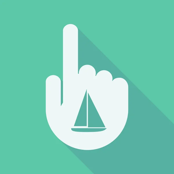 Long shadow pointing finger hand with a ship — Stock Vector