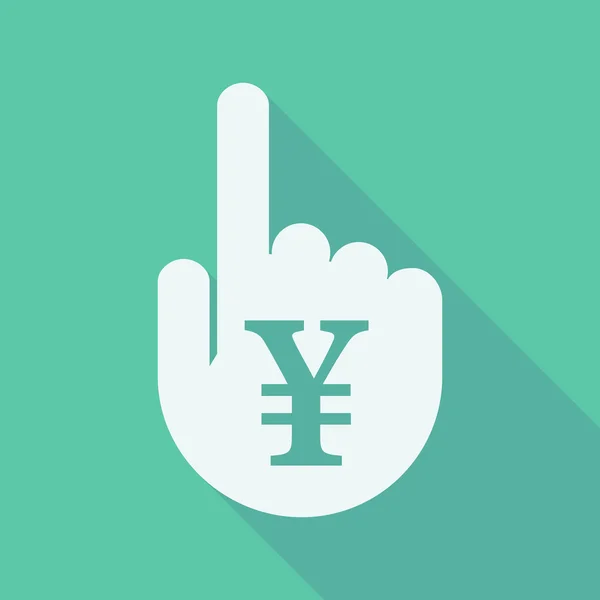 Larga sombra señalando la mano del dedo con un signo de yen — Vector de stock