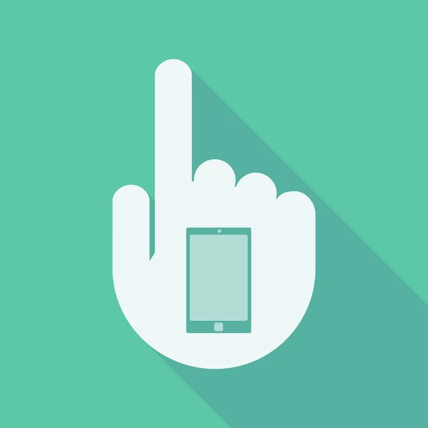Longue ombre pointant la main avec un téléphone intelligent — Image vectorielle