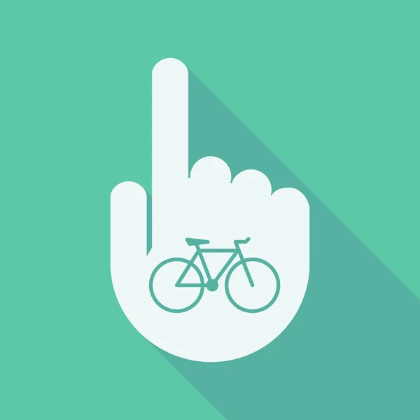 Larga sombra señalando la mano con una bicicleta — Vector de stock