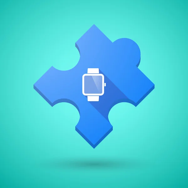 Long shadow puzzle icon with a smart watch — Stock Vector