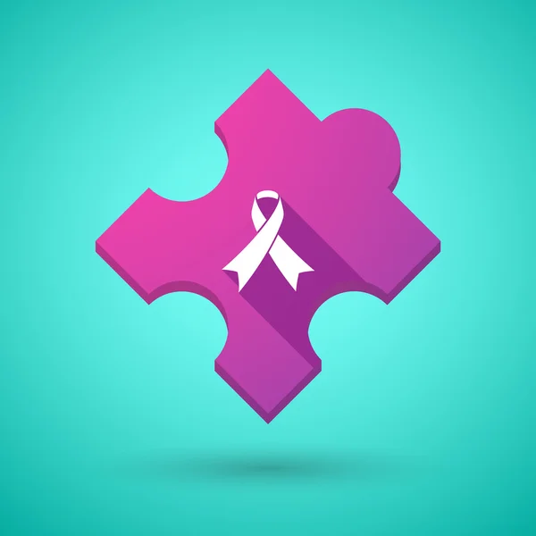 Long shadow puzzle icon with an awareness ribbon — Stock Vector